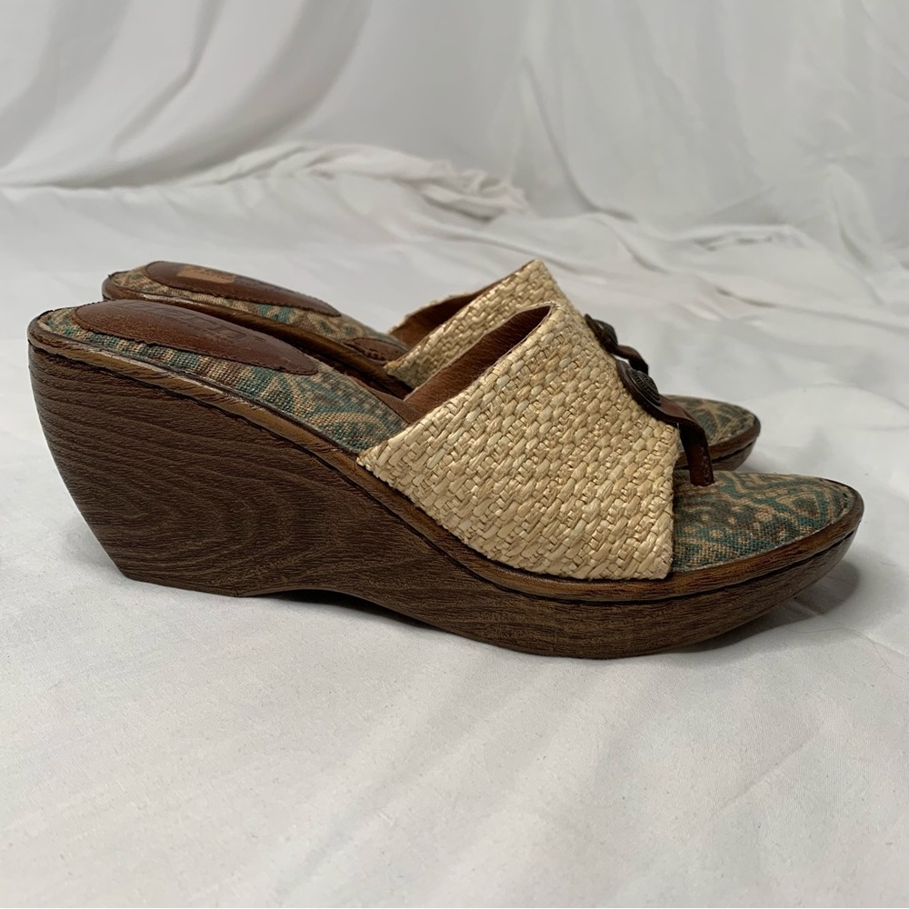 NEW Born Tweet Raffia Nubuck Wedge Thong Platform Sandal Natural Women’s 8